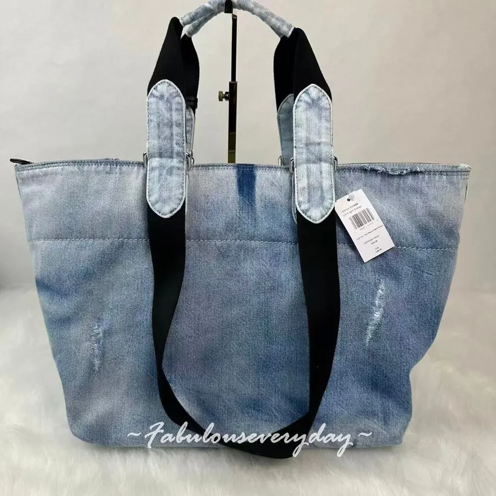 Coach Men's Small Tour Tote Bag In Loved Denim With Charms Sv/Light Indigo CDY49 - Picture 5 of 10